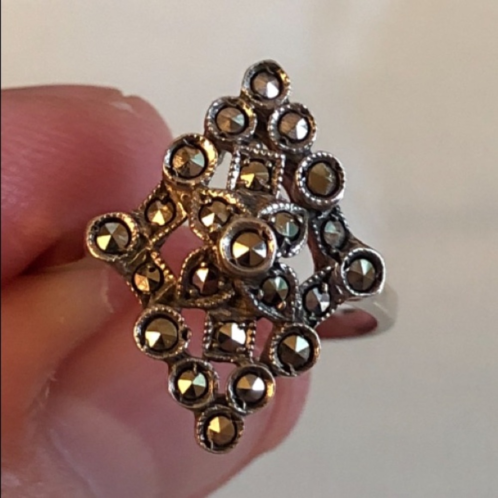 Art Deco sterling silver marcasite ring, size 8
